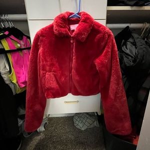 Sugar Thrillz Red Plush Crop Jacket